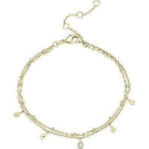 14K Yellow Gold Plated Layering Double Chain Bracelets For Women - Cubic